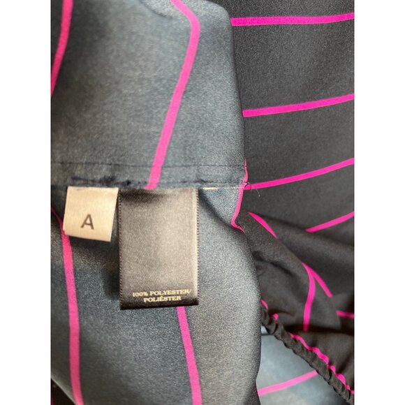 Ann Taylor Striped Blouse Size M Navy Pink Elastic Hem Cap Sleeve Top - Picture 4 of 12